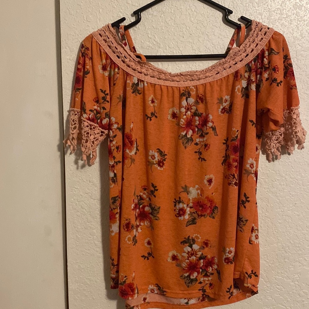 Wishful Park crochet floral top off shoulder blouse
